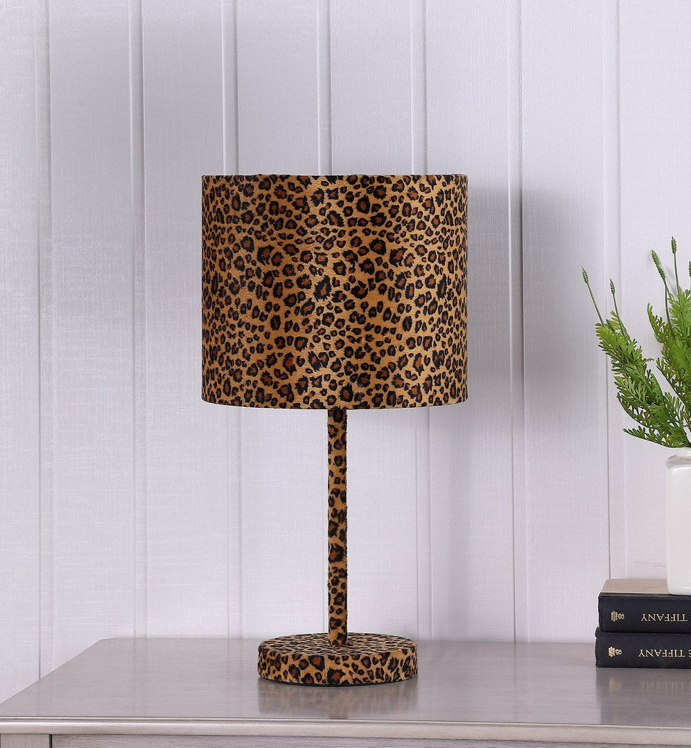 19.25" Faux Suede Leopard Print Metal Table Lamp multicolor-metal