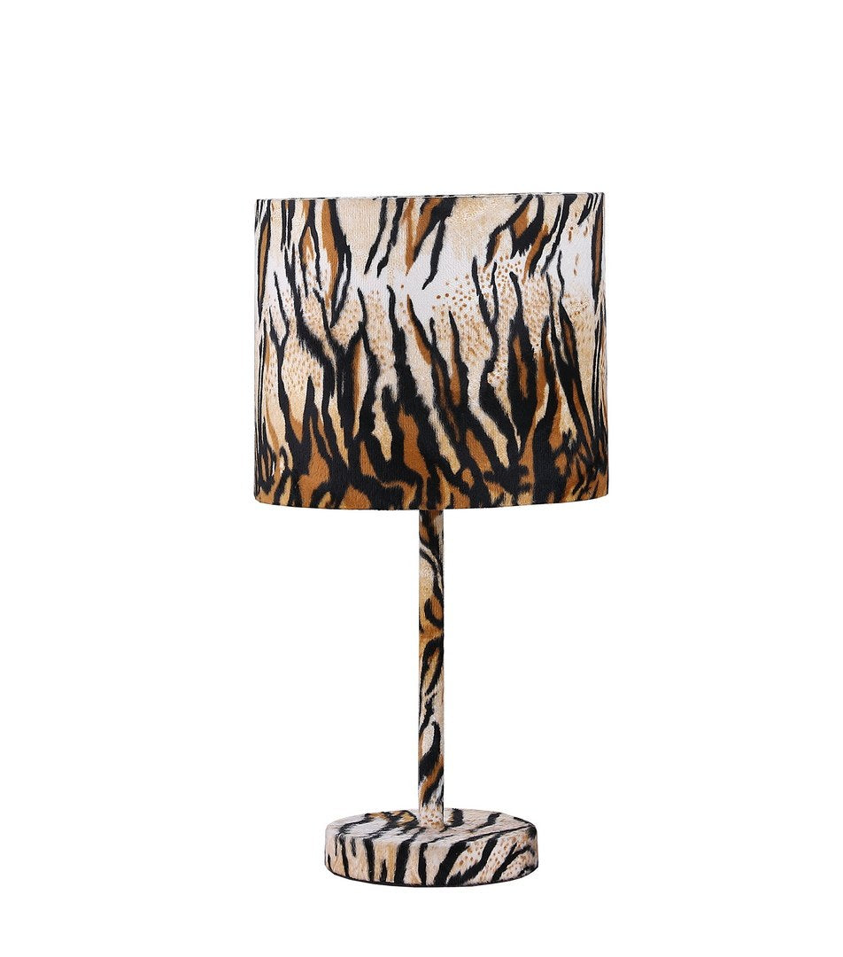 19.25" Faux Suede Tiger Print Metal Table Lamp tiger-metal