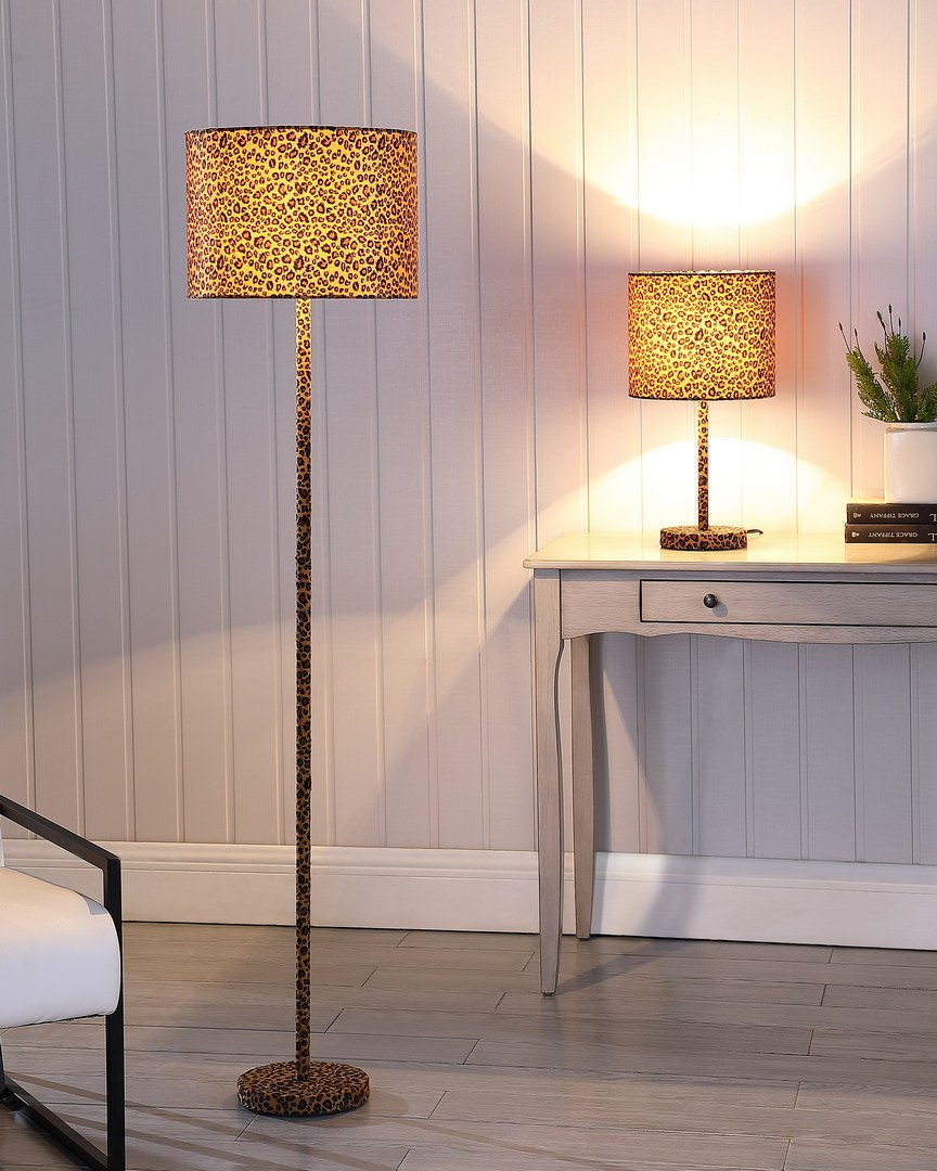 59" Faux Suede Leopard Print Floor Lamp multicolor-metal