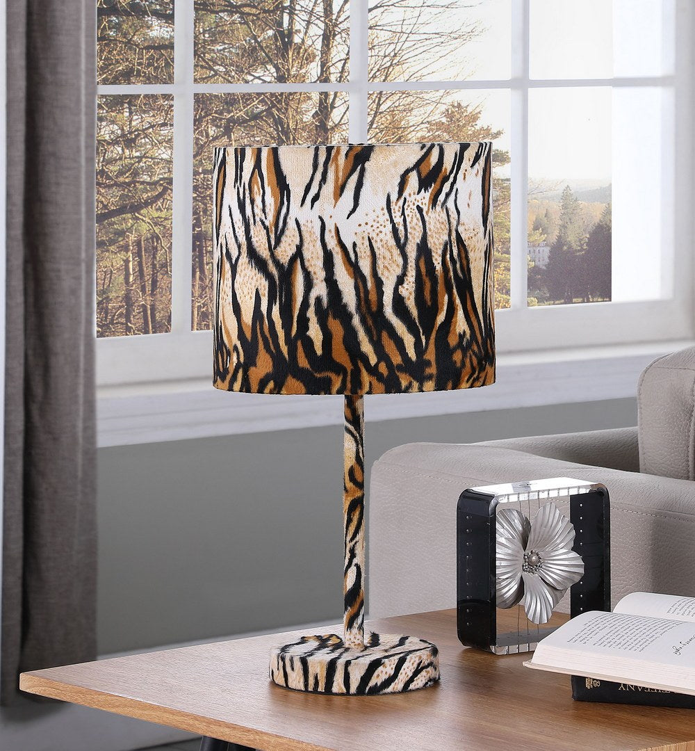 19.25" Faux Suede Tiger Print Metal Table Lamp tiger-metal