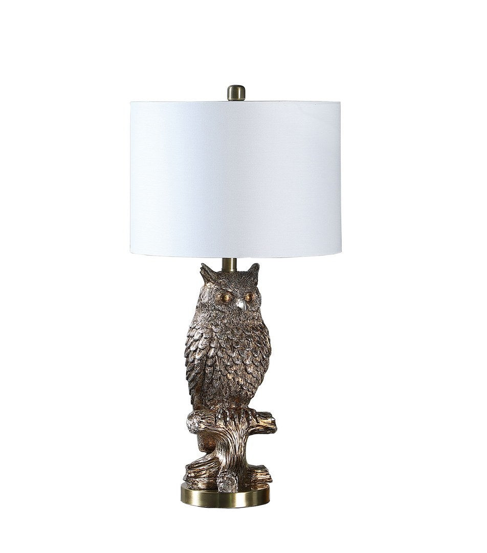 27.5" Silver Owl On A Branch Resin Table Lamp -