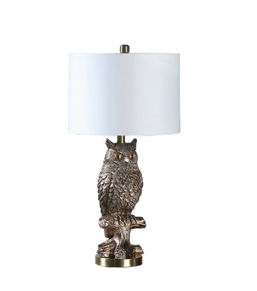 27.5" Silver Owl On A Branch Resin Table Lamp -