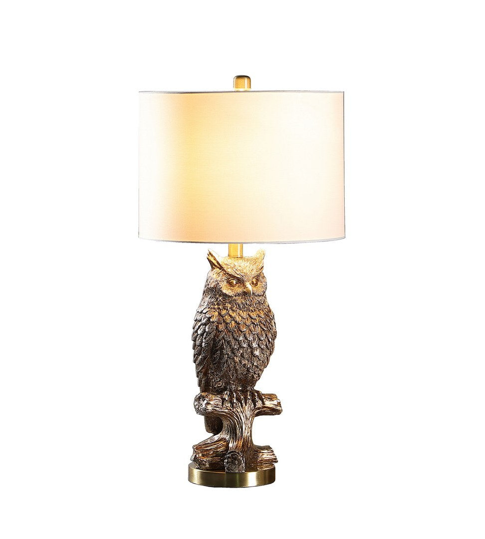 27.5" Silver Owl On A Branch Resin Table Lamp -