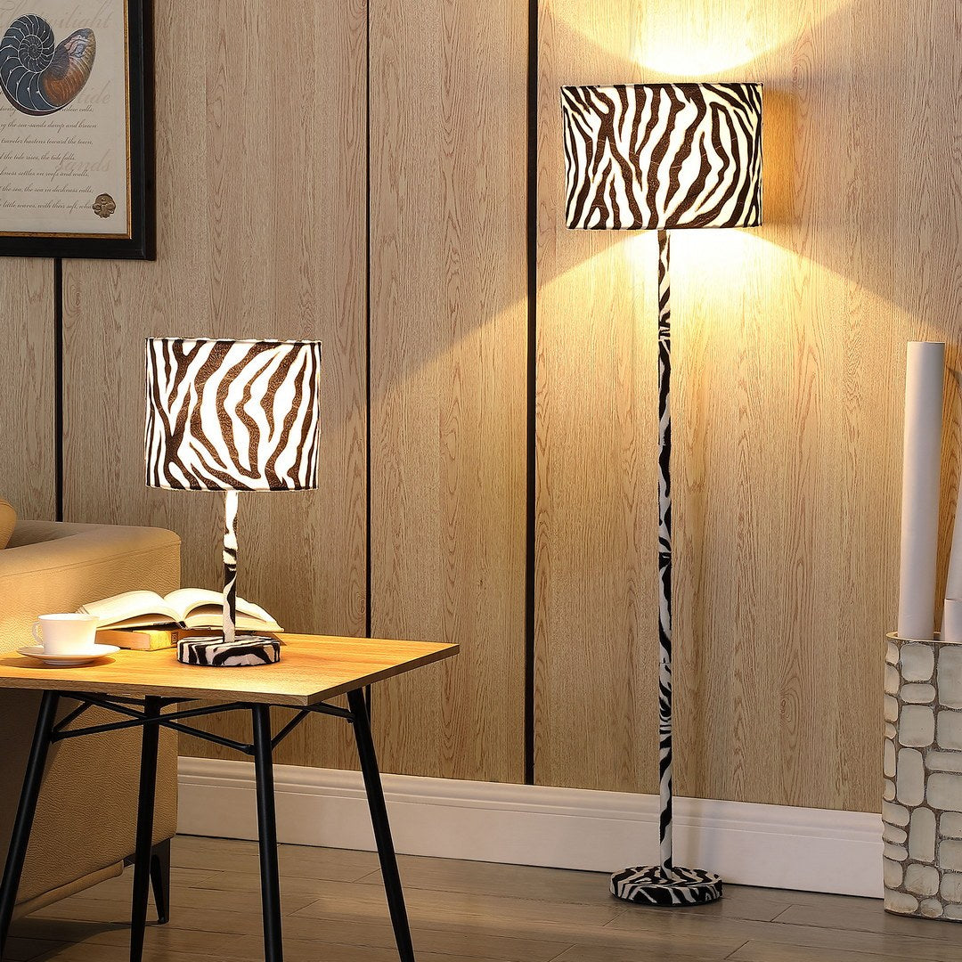 59" Faux Suede Zebra Print Floor Lamp -