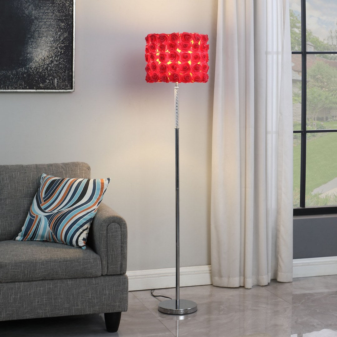 63"In Red Roses In Bloom Acrylic Metal Floor Lamp