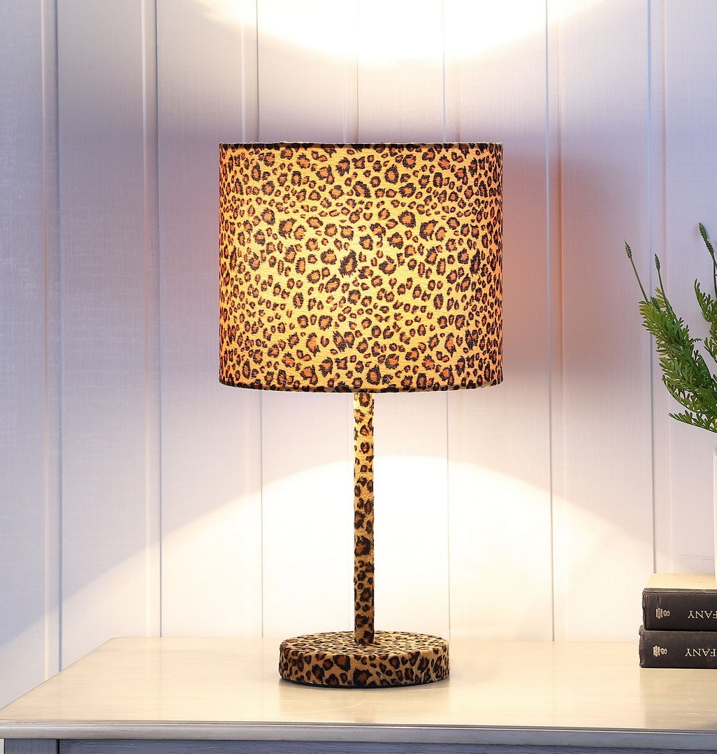 19.25" Faux Suede Leopard Print Metal Table Lamp multicolor-metal