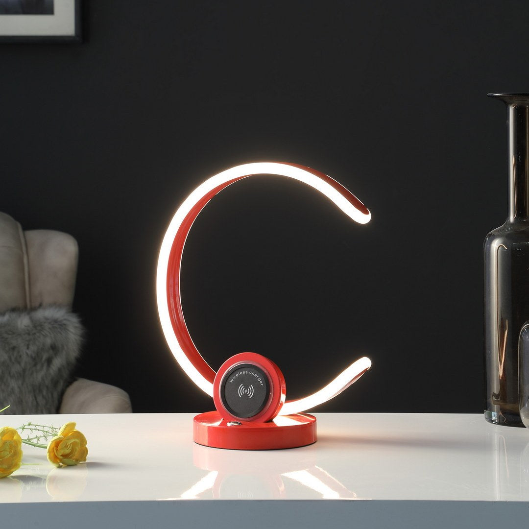 13.25" In Modern C Shape Led W Usb Wireless Charger red-metal