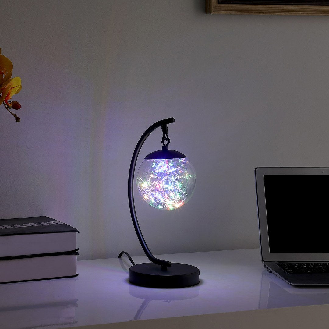 14" In Pendulum Multi Colored Led Glass Orb Black