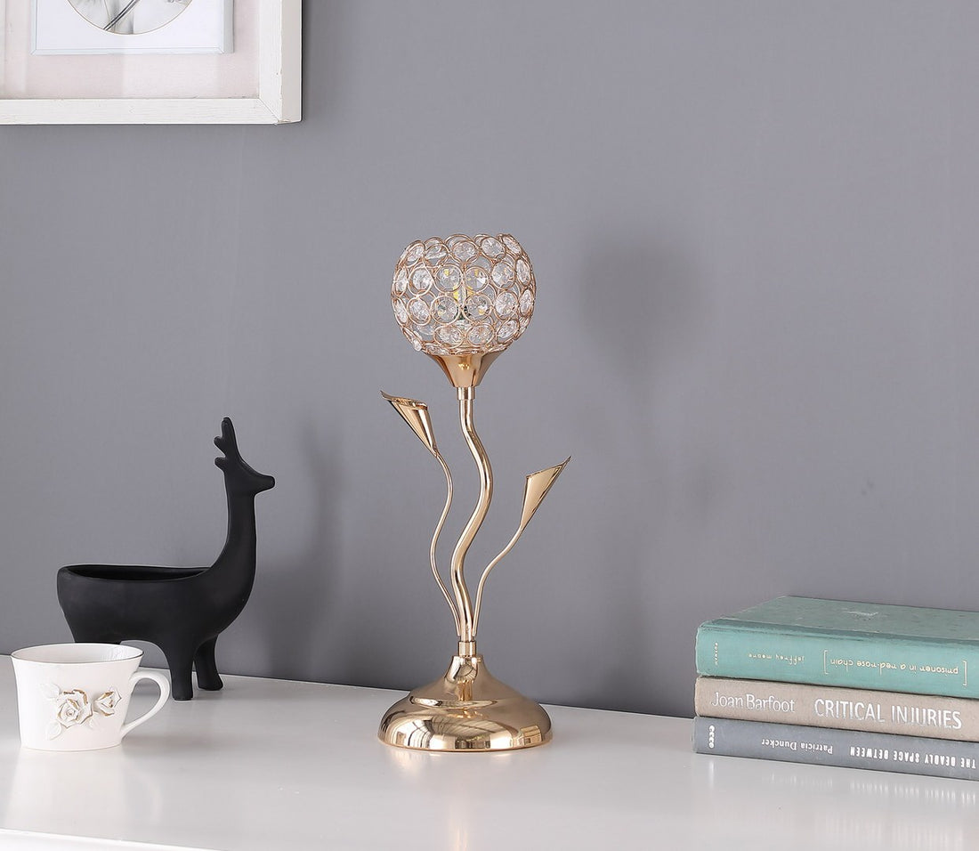 14" Rose Gold Floral Bell Glam Metal Table Lamp -