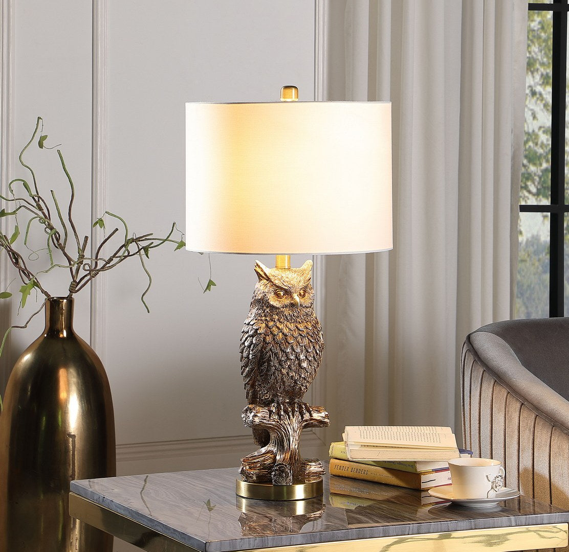 27.5" Silver Owl On A Branch Resin Table Lamp -