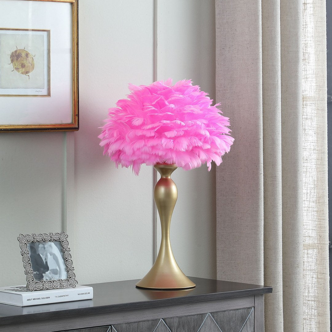 18.25"In Hot Pink Feather Aquina Satin Gold Metal