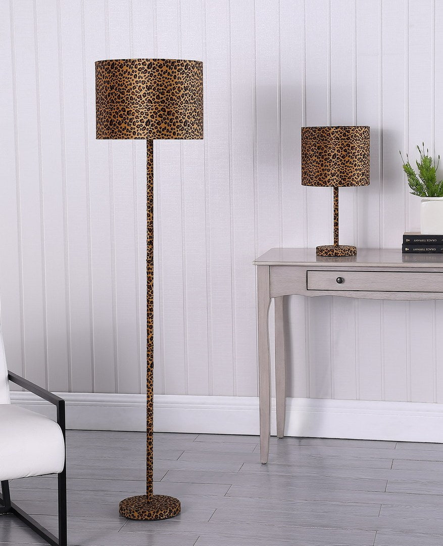 19.25" Faux Suede Leopard Print Metal Table Lamp multicolor-metal