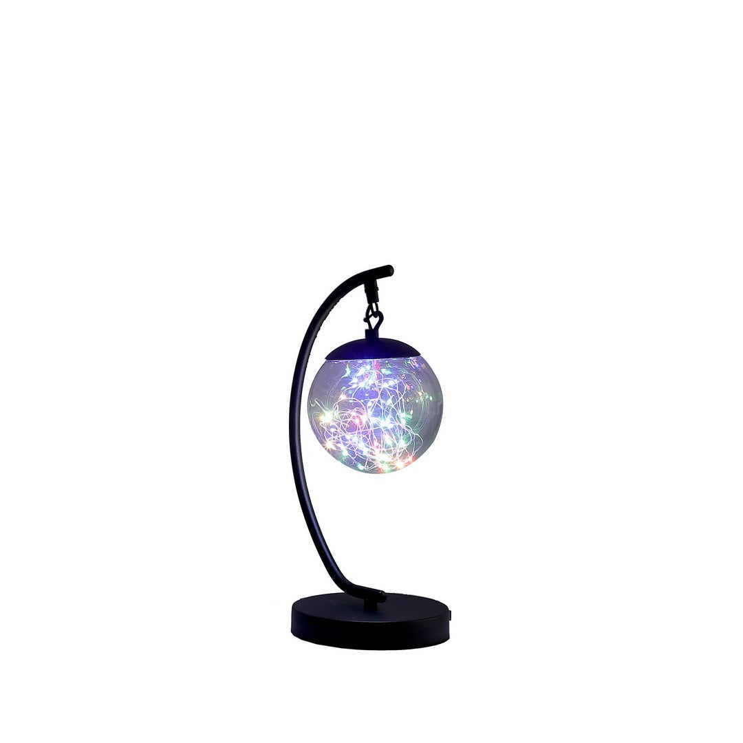 14" In Pendulum Multi Colored Led Glass Orb Black