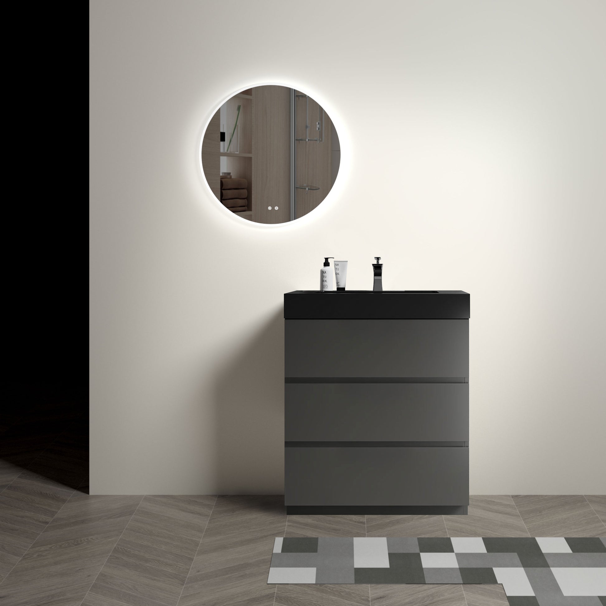 Alice 30" Gray Bathroom Vanity with Sink, Large black+ gray-melamine