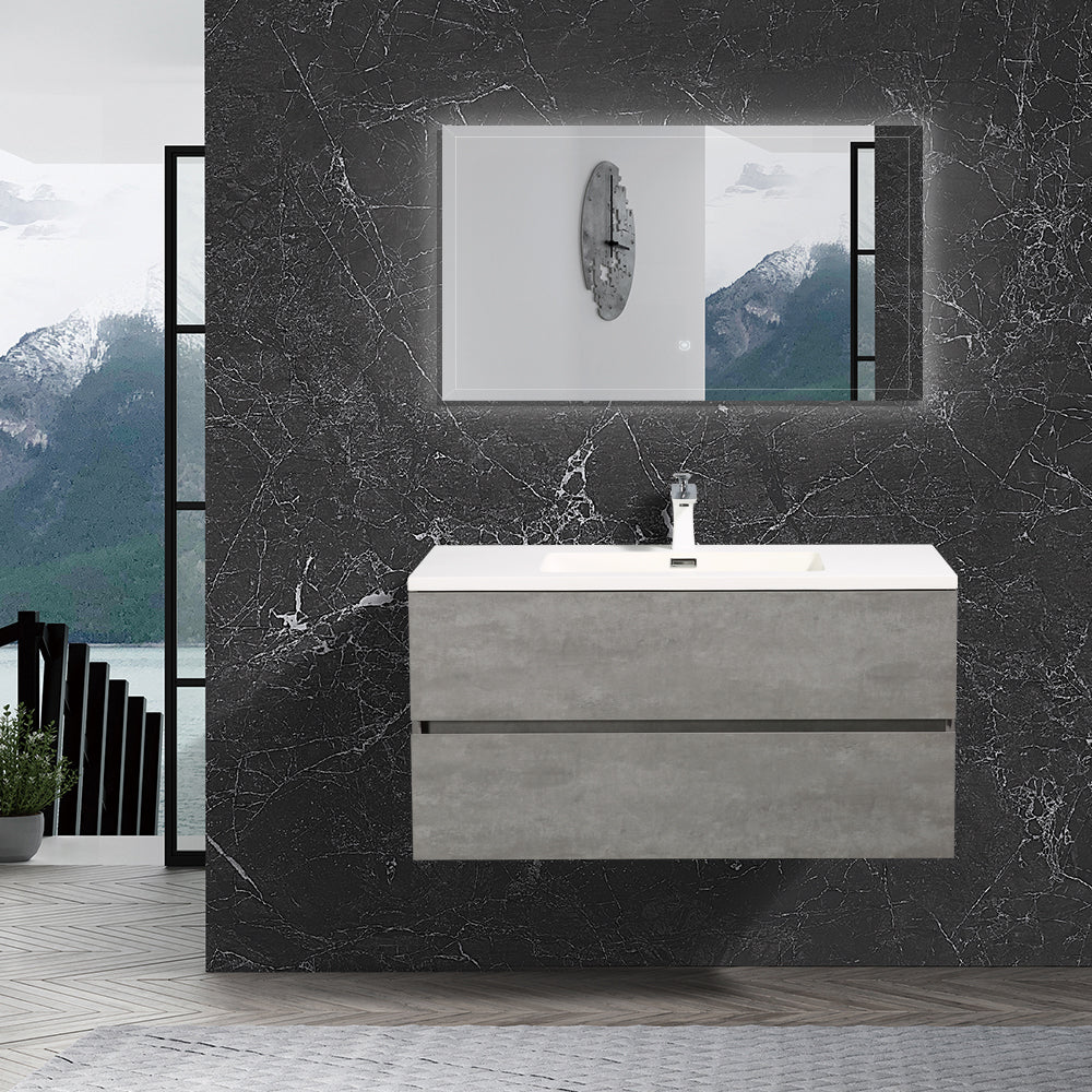 24' Wall Mounted Single Bathroom Vanity in Ash Gray antique grey white-mdf