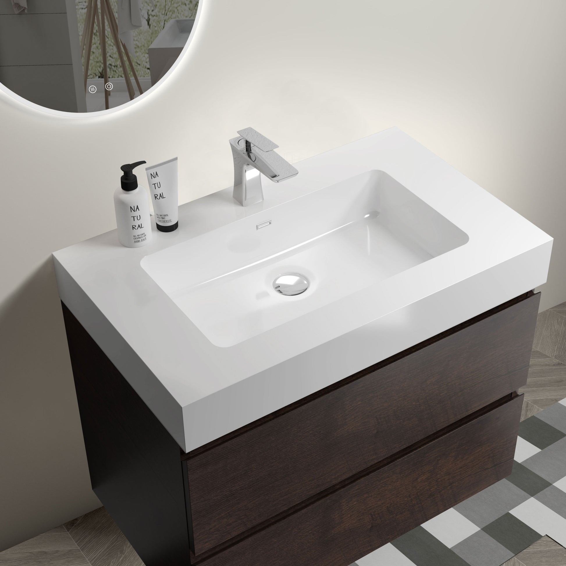 Alice 30" Walnut Bathroom Vanity with Sink, Large white+walnut-melamine