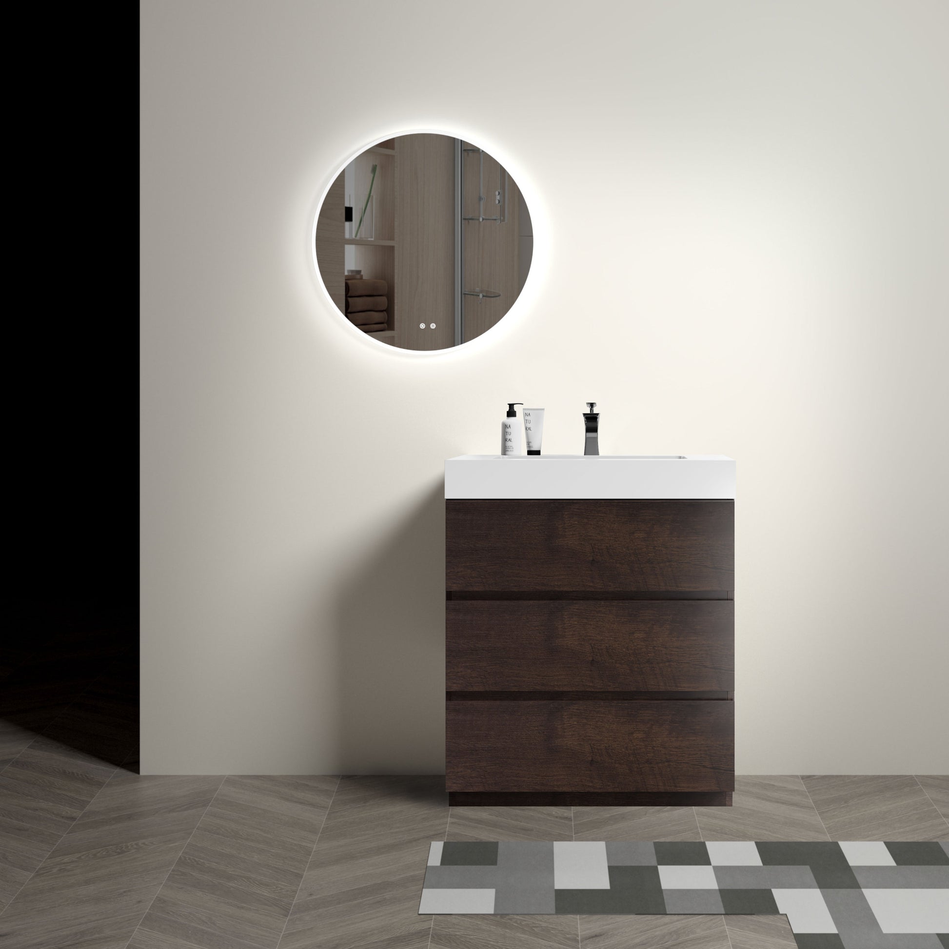 Alice 30" Walnut Bathroom Vanity with Sink, Large white+walnut-melamine