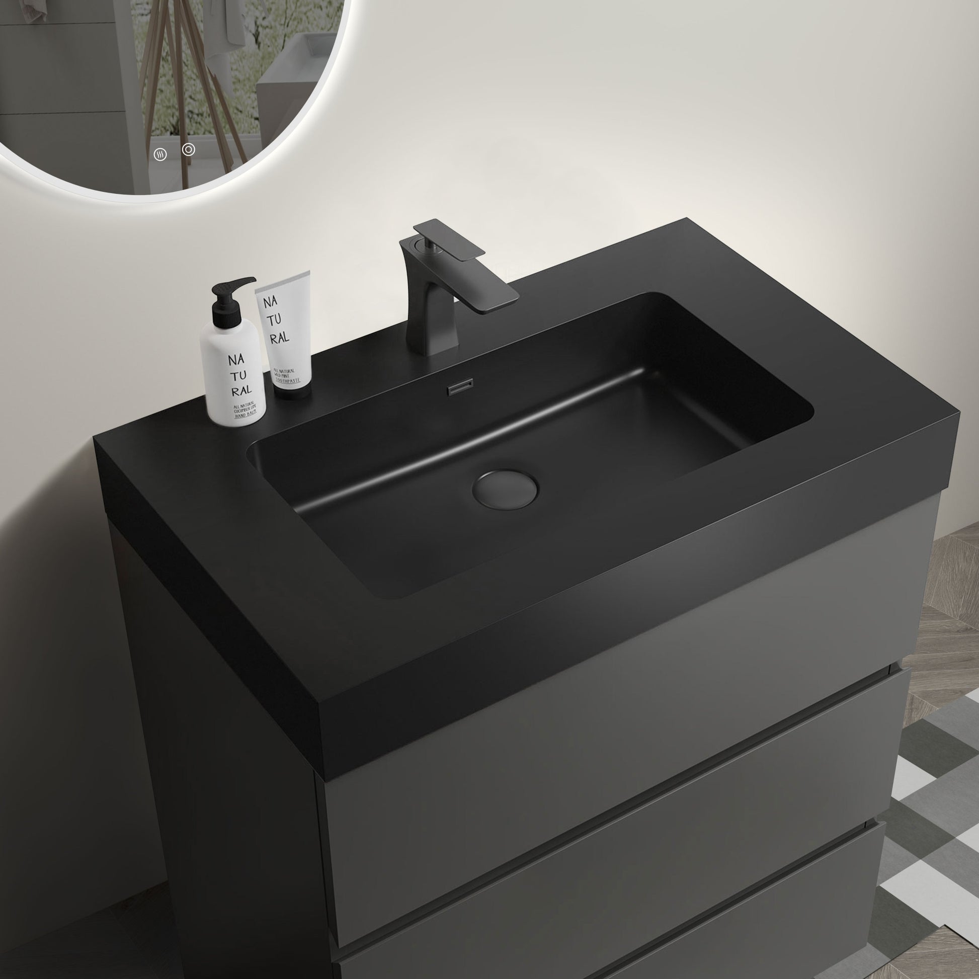 Alice 30" Gray Bathroom Vanity with Sink, Large black+ gray-melamine