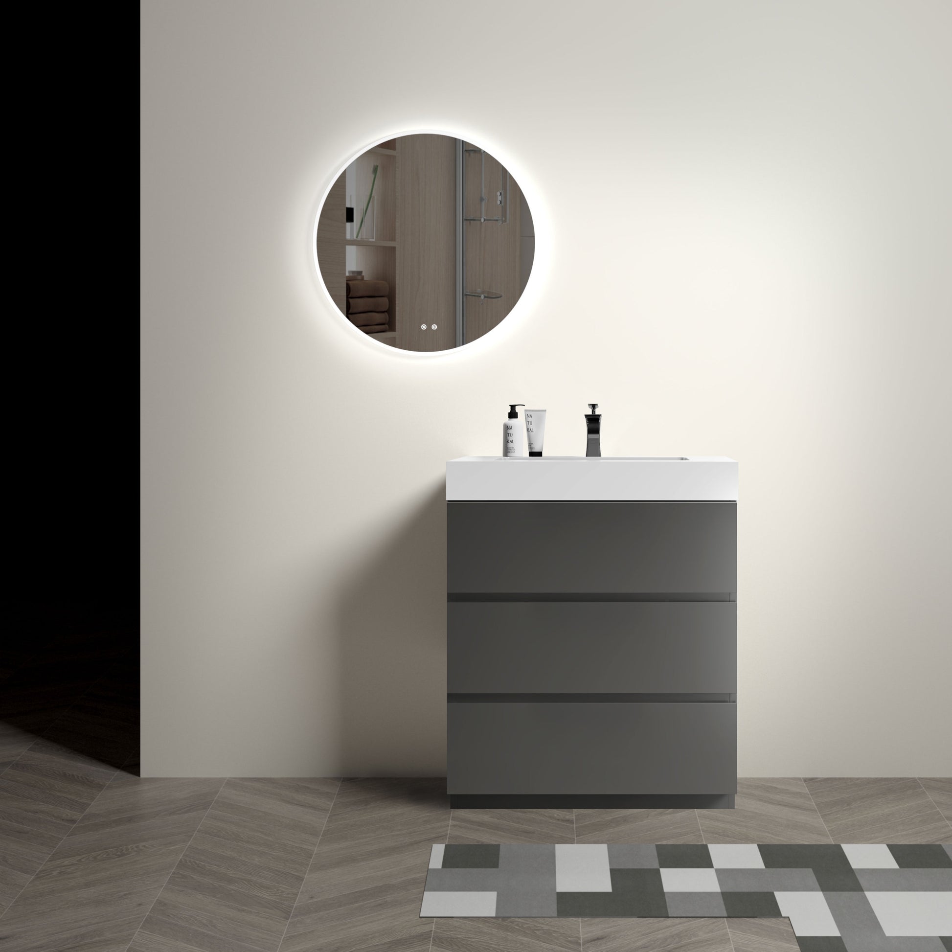 Alice 30" Gray Bathroom Vanity with Sink, Large gray-melamine