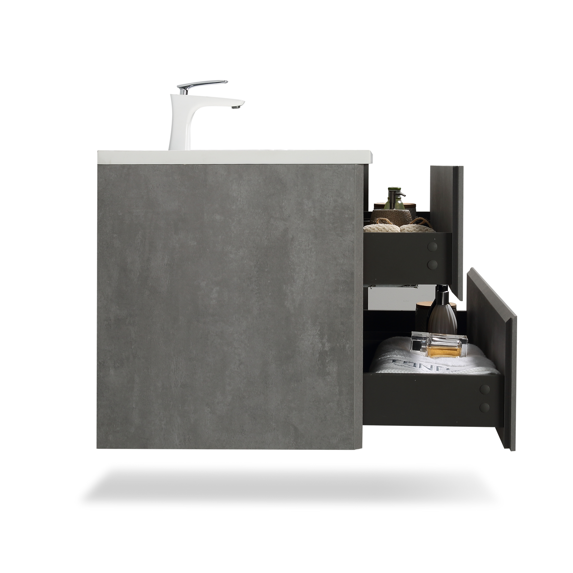 24' Wall Mounted Single Bathroom Vanity in Ash Gray antique grey white-mdf