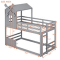 Twin over Twin Bunk Bed with Roof and Window, with gray-solid wood+mdf