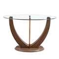 A modern minimalist circular tempered glass dining transparent-glass