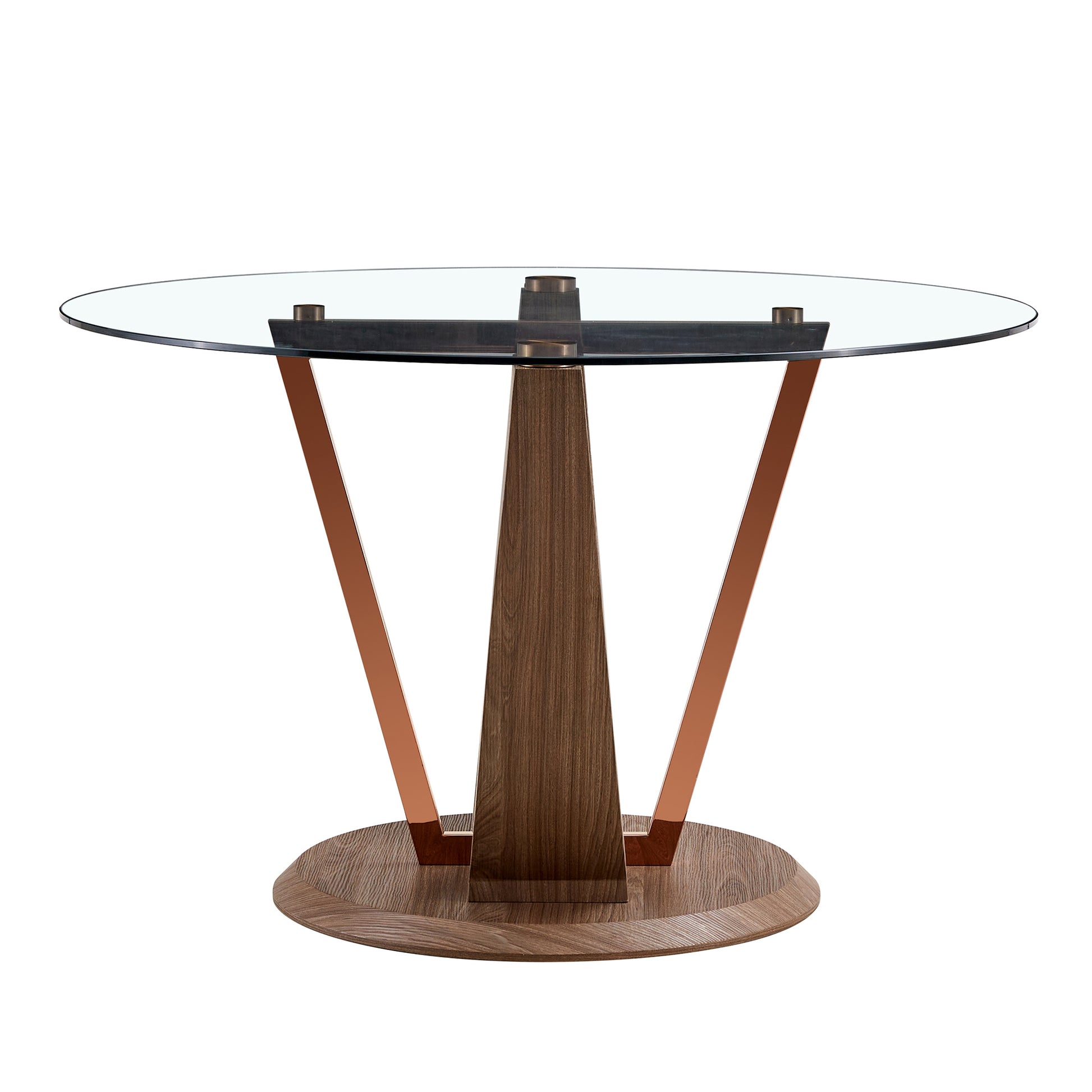 A modern minimalist circular tempered glass dining transparent-glass