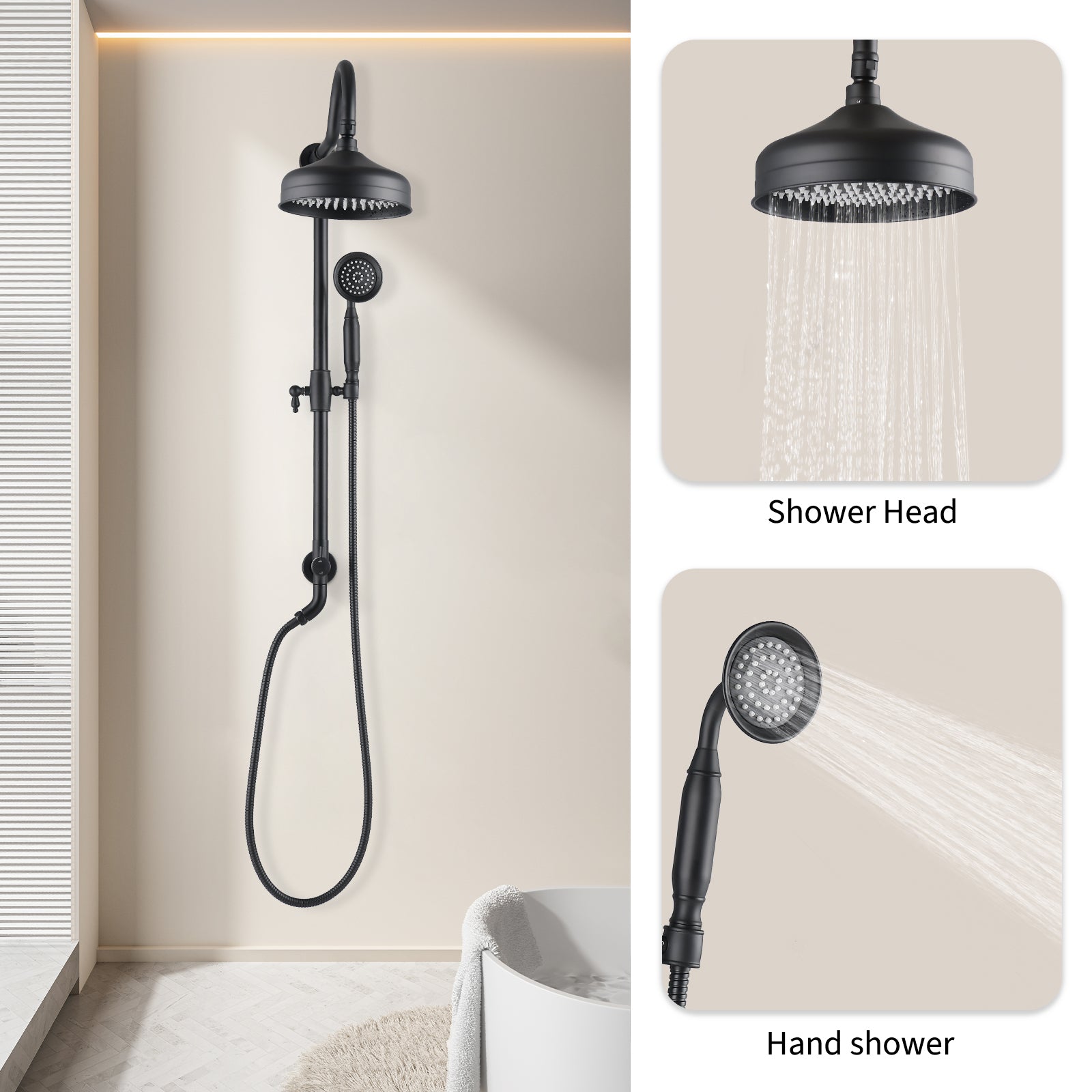 Shower Head With Handheld Shower System With 8" -