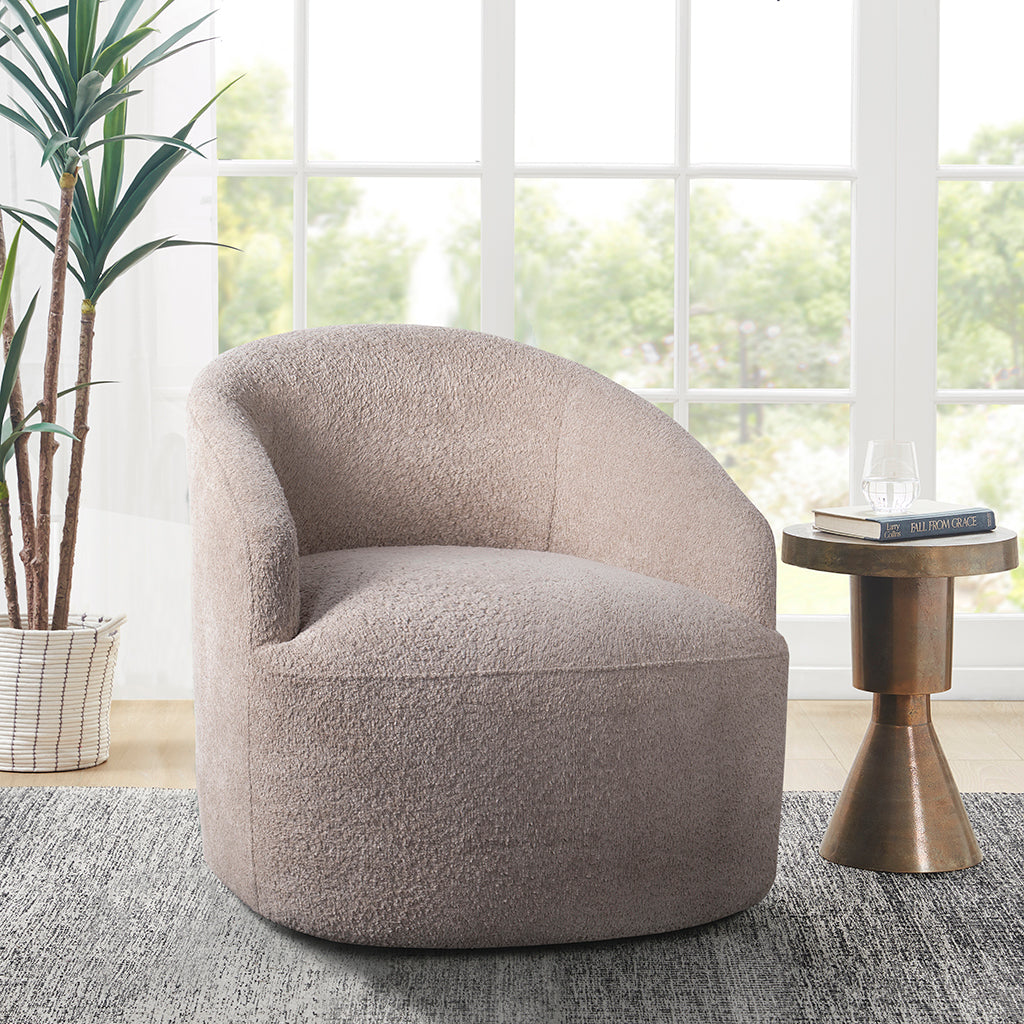 Upholstered 360 Degree Swivel Chair beige-polyester