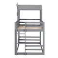 Twin over Twin Bunk Bed with Roof and Window, with gray-solid wood+mdf