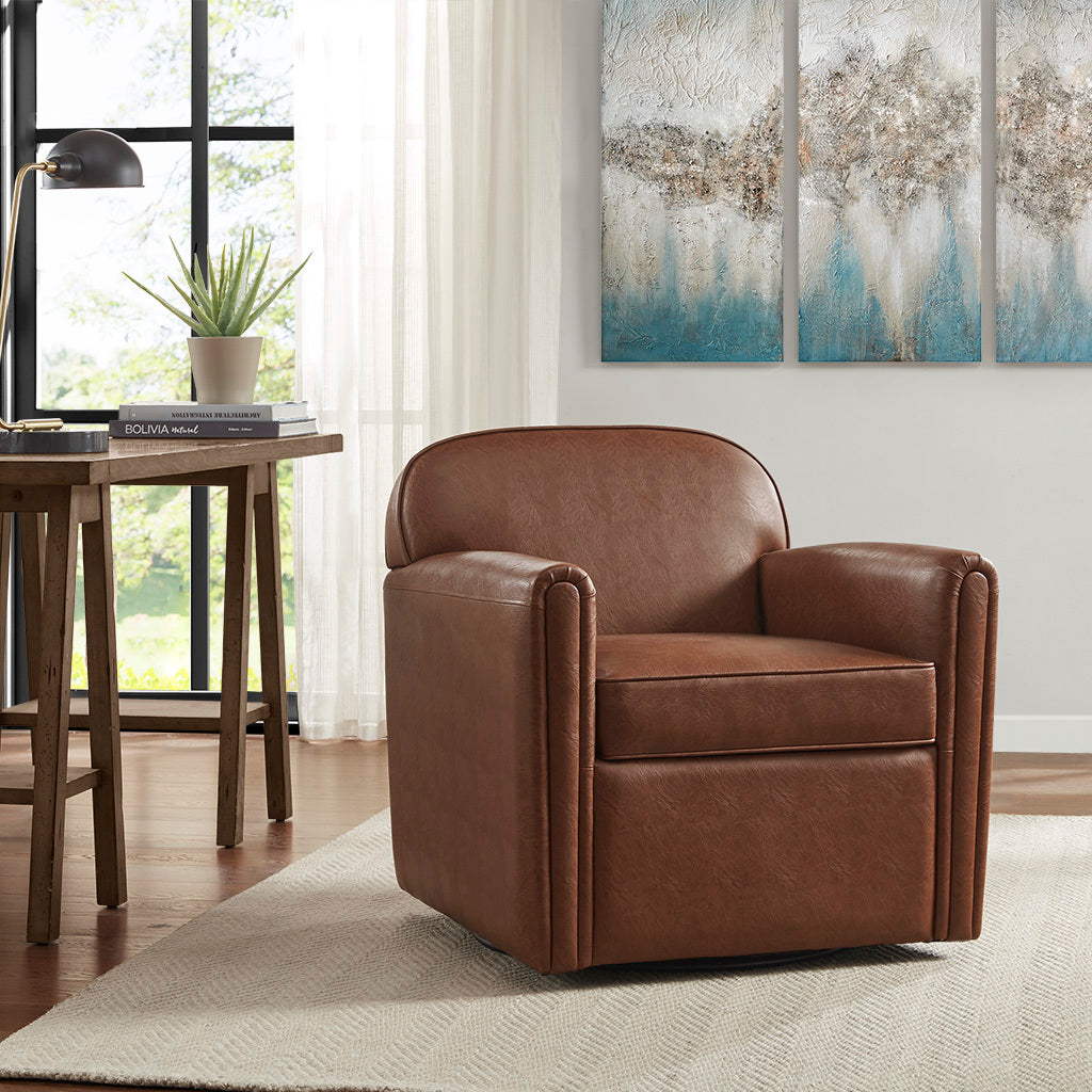Faux Leather 360 Degree Swivel Arm Chair