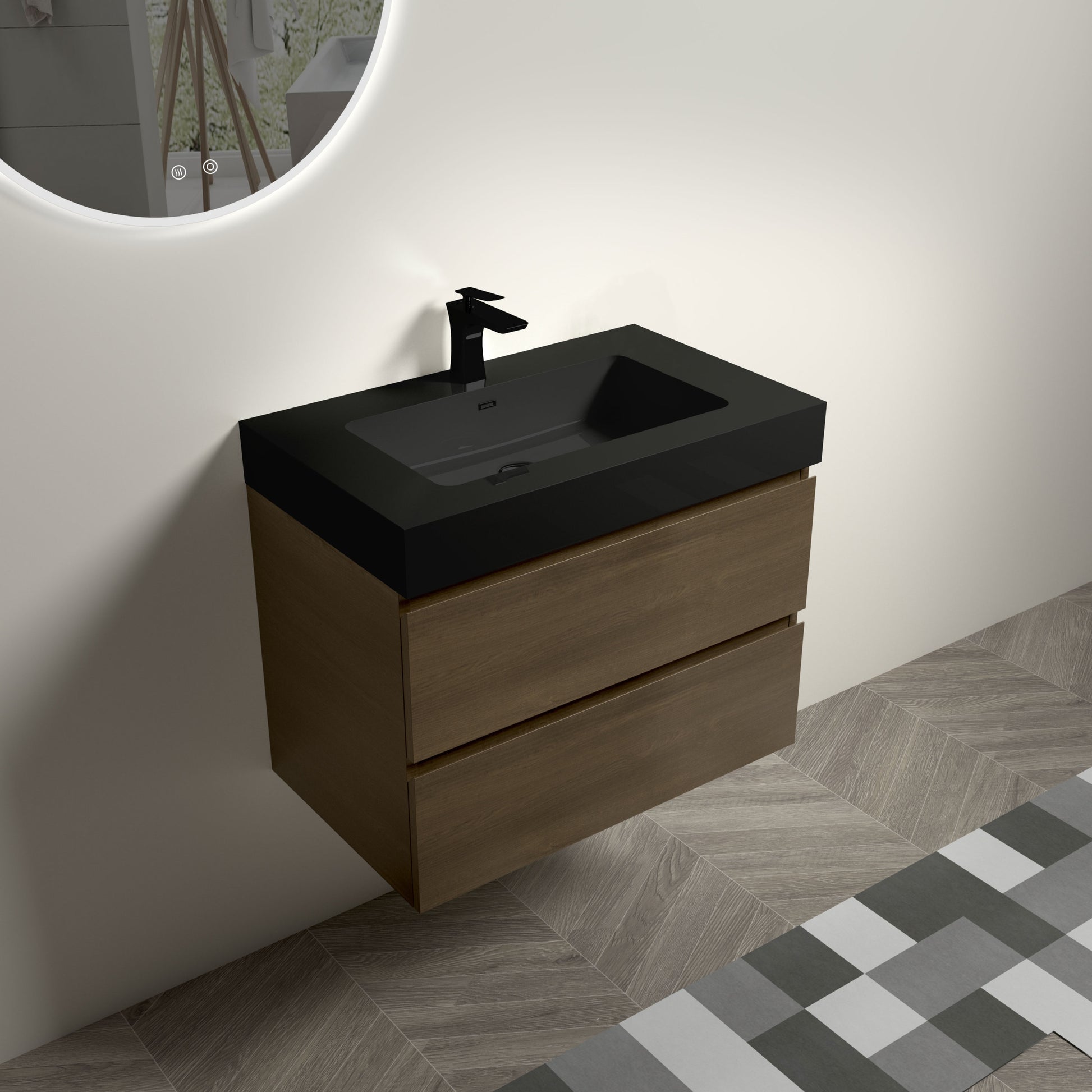 U044 Alice30 111 Alice 30" Dark Oak Bathroom Vanity dark oak-melamine