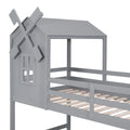 Twin over Twin Bunk Bed with Roof and Window, with gray-solid wood+mdf