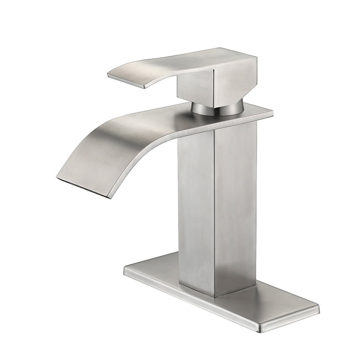 Waterfall Spout Bathroom Faucet,Single Handle Bathroom brushed nickel-stainless steel