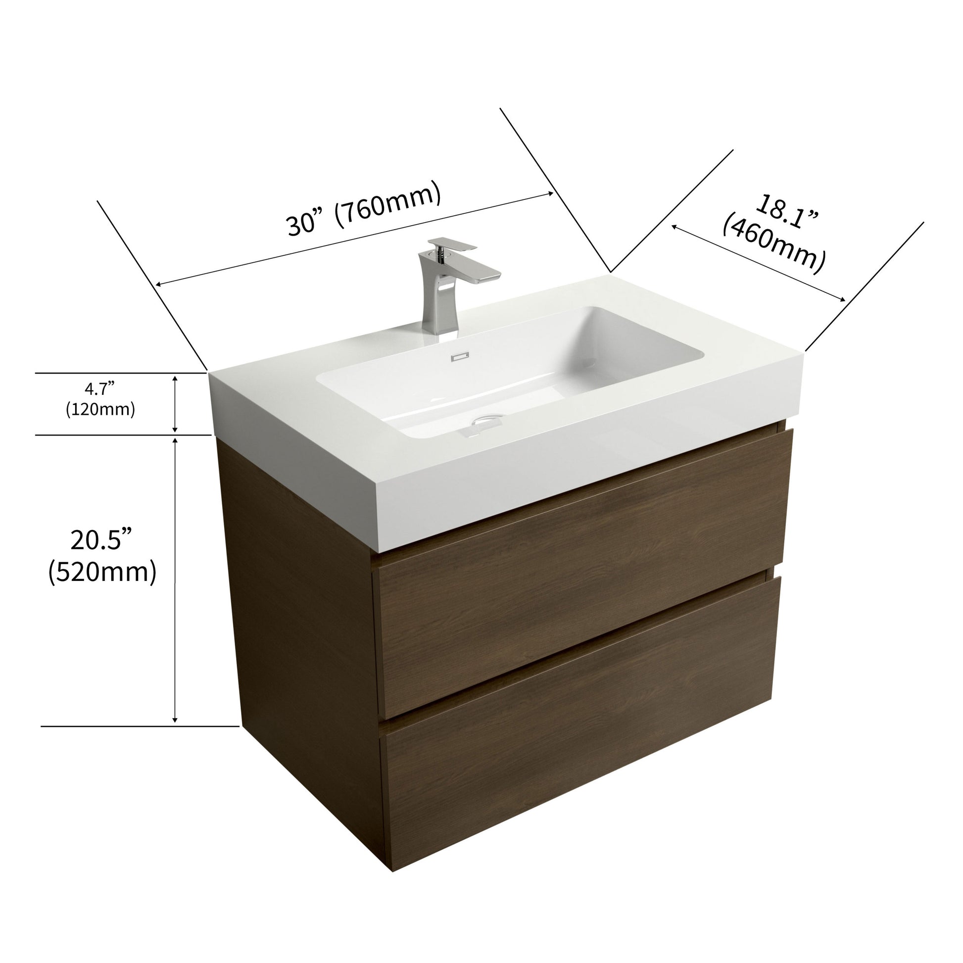 U038 Alice30 111 Alice 30" Dark Oak Bathroom Vanity dark oak-melamine