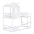 Twin over Twin Bunk Bed with Roof and Window, with white-solid wood+mdf