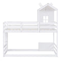 Twin over Twin Bunk Bed with Roof and Window, with white-solid wood+mdf