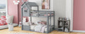 Twin over Twin Bunk Bed with Roof and Window, with gray-solid wood+mdf