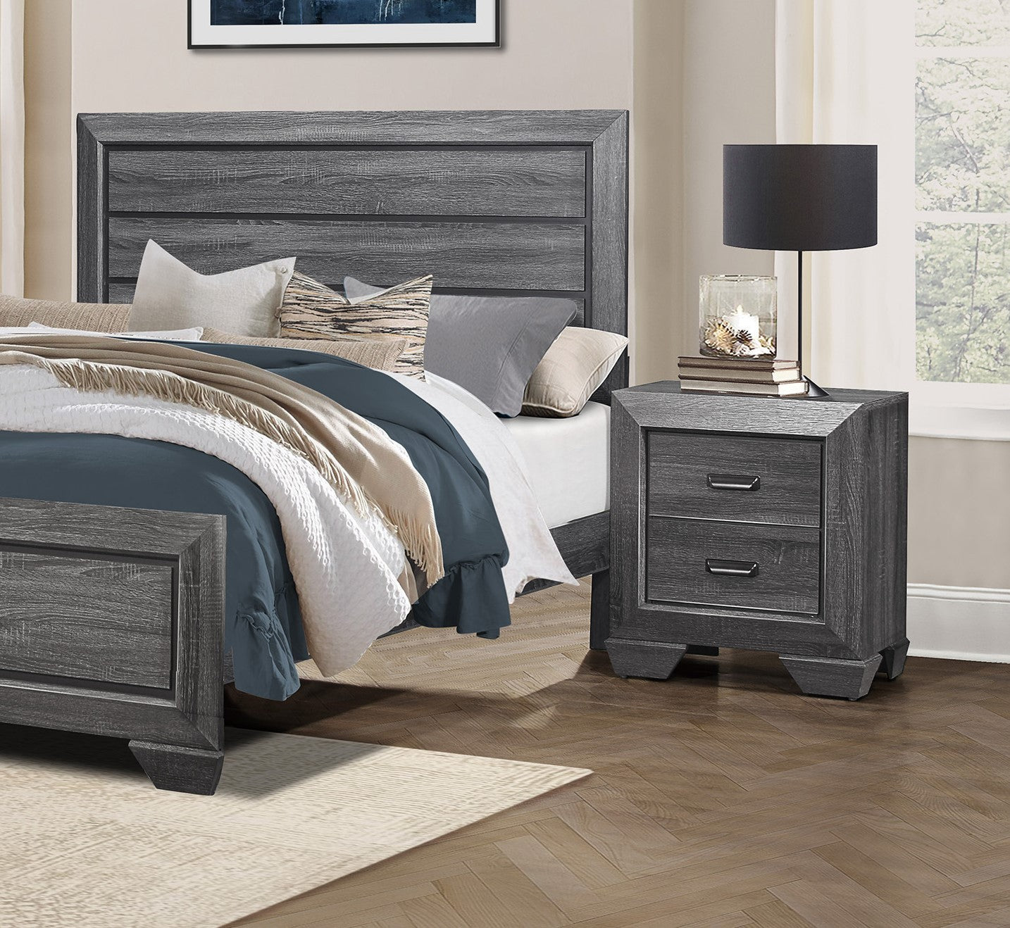 Gray Finish 1pc Nightstand of 2x Drawers Wooden gray-2 drawers-wood