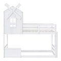 Twin over Twin Bunk Bed with Roof and Window, with white-solid wood+mdf