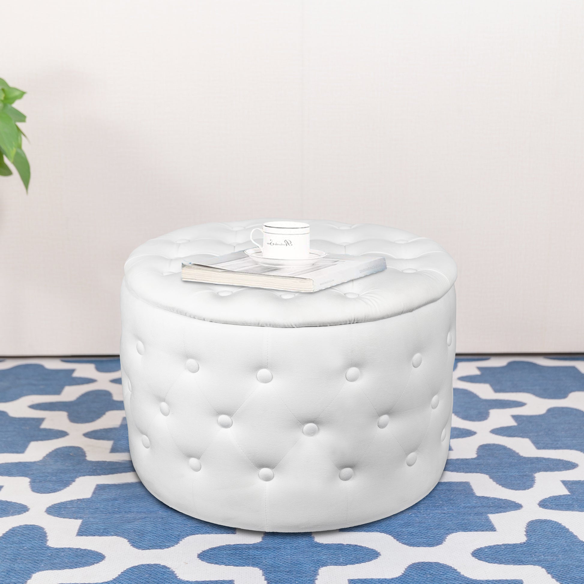 Round Velvet upholstered Storage Ottoman,Footrest