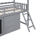 Twin Size House Bed With Cabinet And Drawers,