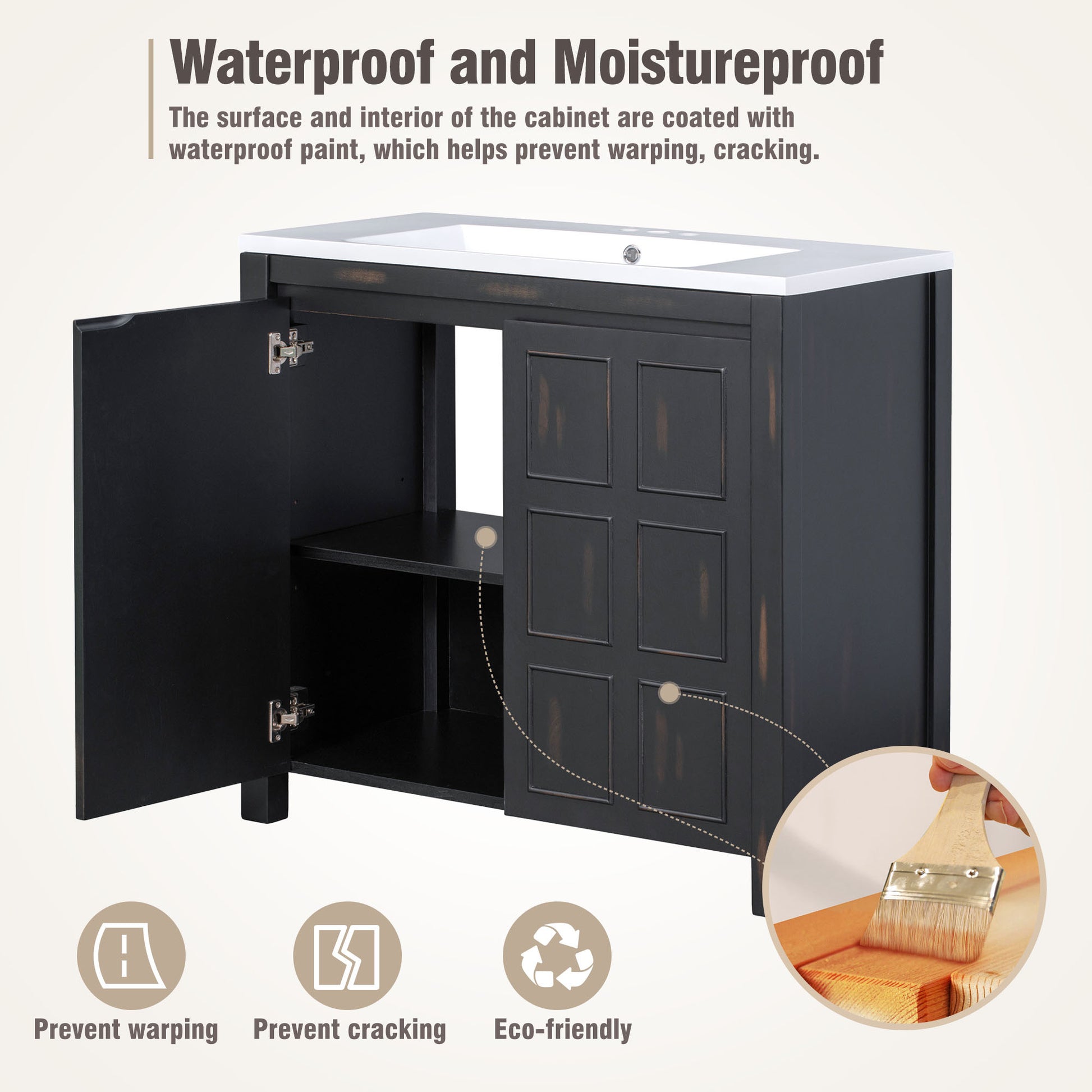 36" Bathroom Vanity Organizer with Sink, Combo Cabinet espresso-solid wood+mdf+resin