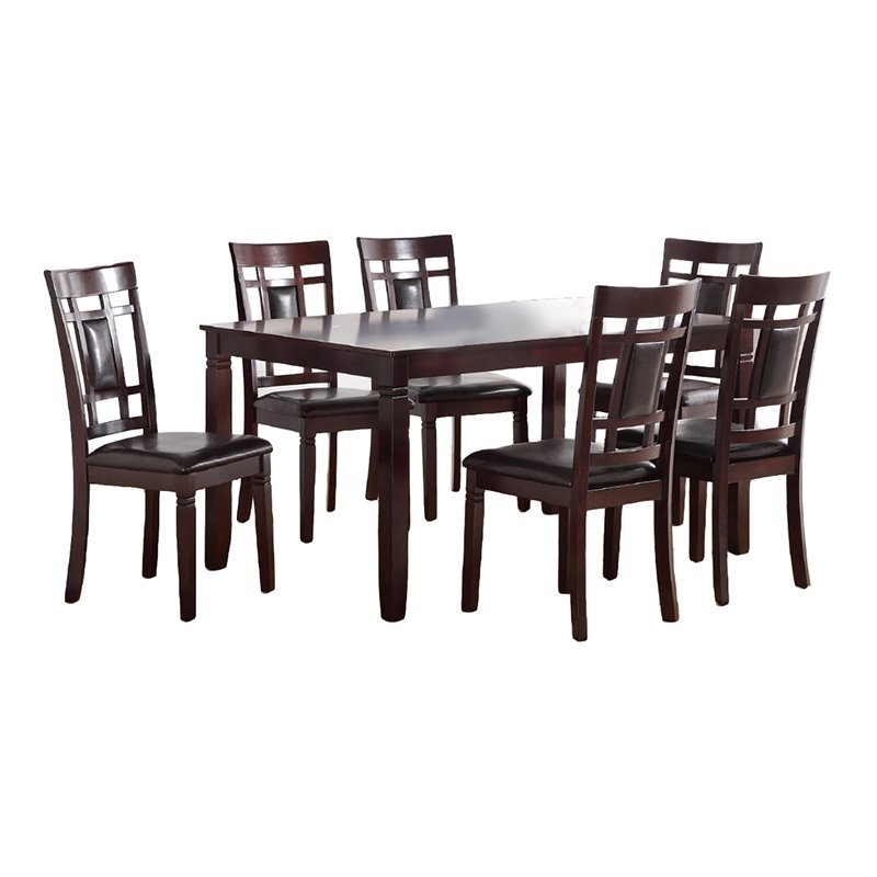 Modern Contemporary 7pc Dining Set Espresso Finish brown-wood-dining room-birch-rectangular-dining