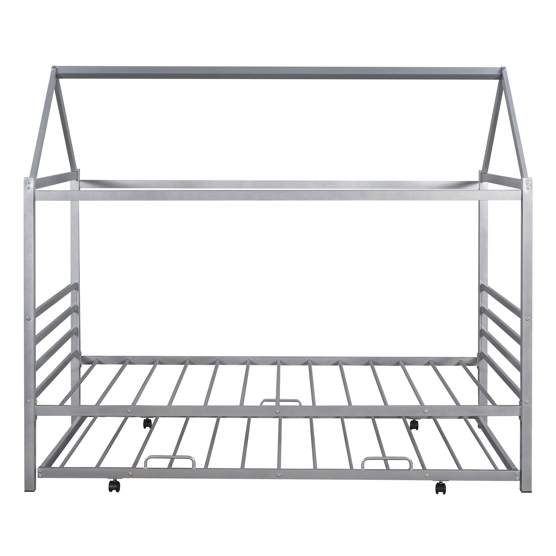 Twin Size Metal House Shape Platform Bed with twin-silver-metal-bedroom-bed frame-metal