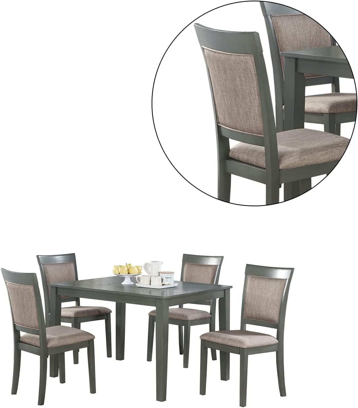 5pc Dining Room Set Dining Table w wooden Top Cushion gray-wood-dining