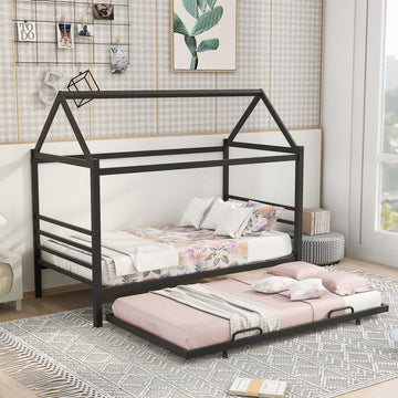 Twin Size Metal House Shape Platform Bed with box spring not