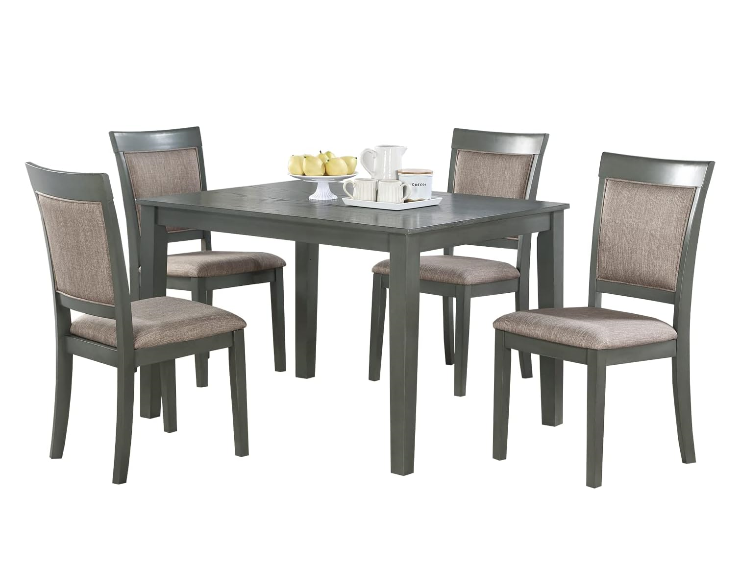 5pc Dining Room Set Dining Table w wooden Top Cushion gray-wood-dining