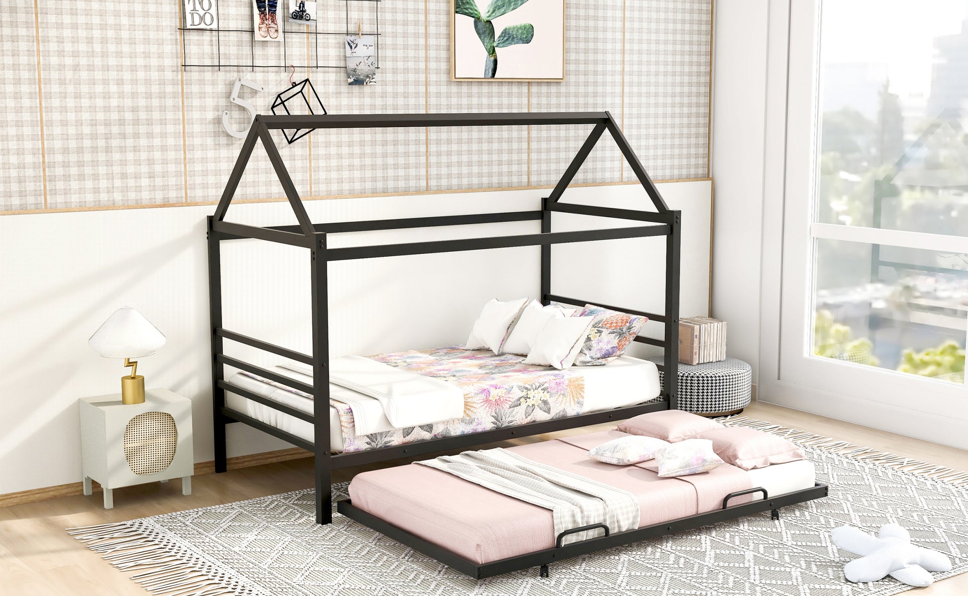 Twin Size Metal House Shape Platform Bed with box spring not