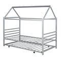 Twin Size Metal House Shape Platform Bed with twin-silver-metal-bedroom-bed frame-metal